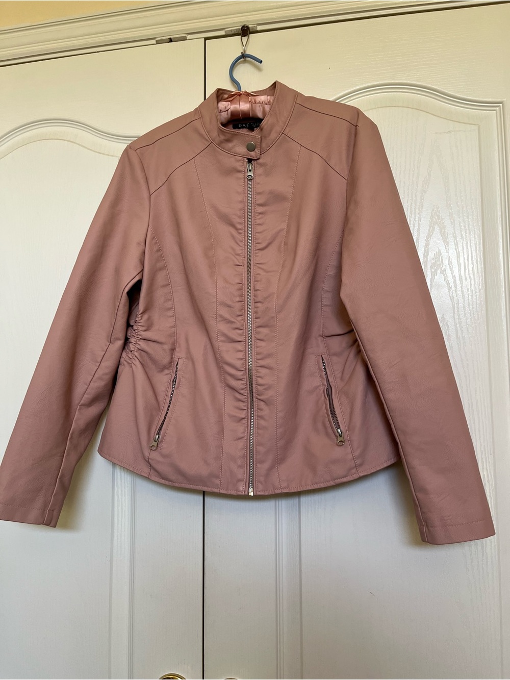 Baccini Rose Pink Faux Leather Moto Jacket